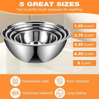 Stainless Steel Mixing Bowls Set - 5 Polished Mirror Nesting Bowls2