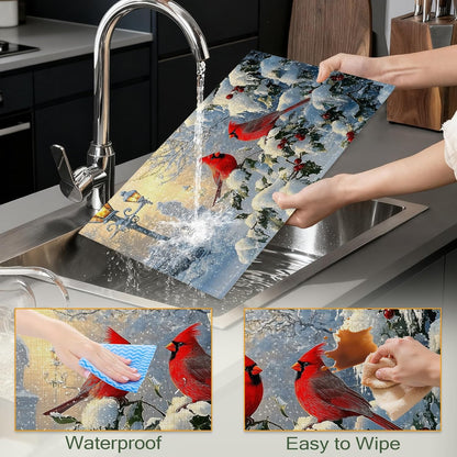 Table Placemats Set of 6,Winter Cardinal Birds Cloth Placemats,Christmas Holiday Heat-Resistant Table Mats for Kitchen Dining Room Decoration,Non-Slip Fabric Place Mats 11.8X17.7 Inch4