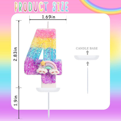 Rainbow Number 4 Birthday Candle, Rainbow Party Decorations Girl2
