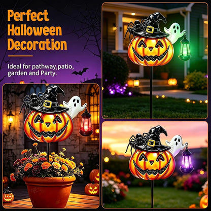 Halloween Decorations Outdoor Metal Solar Pumpkin Lights with Solar Lantern7