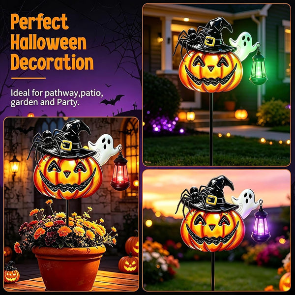 Halloween Decorations Outdoor Metal Solar Pumpkin Lights with Solar Lantern7