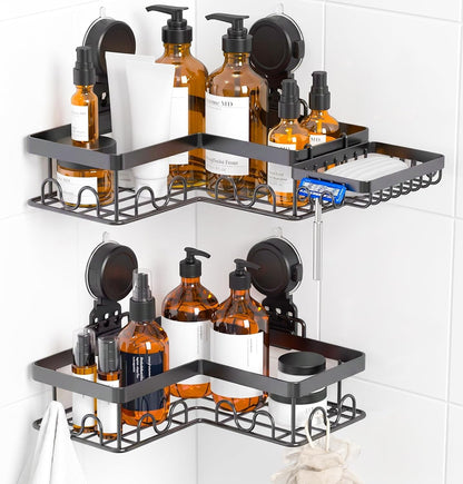 Corner Shower Caddy Suction Cup with Soap Holder and 16 Hooks1