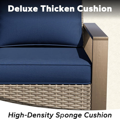 Patio Metal Wicker Chairs Set of 2, All Weather Outdoor Rattan Dining Chairs with Rectangular Framed Wood-Looking Armrest & Fade-Resistant Cushions for Deck Balcony Backyard, Dark Blue6