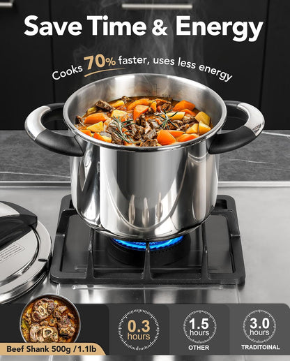 6.3QT Pressure Cooker Stainless Steel, Induction Ready | Safer Pressure Control for Beans, Stews, Rice and Broth, One-Touch Locking Lid, with Glass Lid, Steamer and a Spare Gasket2