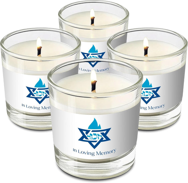 Yahrzeit Memorial Candles - 1 Day Yahrzeit Candle - 26 Hour Yom Kippur Jewish Candles in Glass Tumbler - 4 Pack1