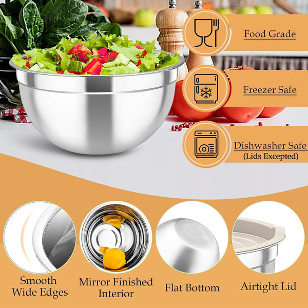 Mixing Bowls, Stainless Steel Nesting Salad Bowls Set4