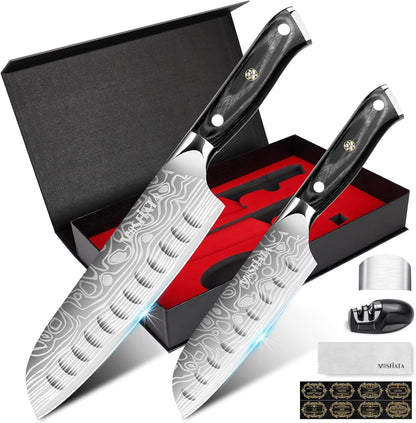 7" Santoku Knife with 5.5Inch Santoku Knife, German High Carbon Stainless Steel EN.41161