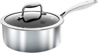 Hell’S Kitchen Hybrid 2.5 Qt Saucepan with Lid, Tri-Clad Stainless Steel, Pfas-Free Ceramic Nonstick, No PFOA, PTFE, Teflon, Non Toxic Cookware, Metal Utensil Resistant, All Cooktops and Oven Safe | Small Pot with Lid, Tri Clad Stainless Steel, PFAS Free Ceramic Nonstick, All Cooktops, Oven Safe1