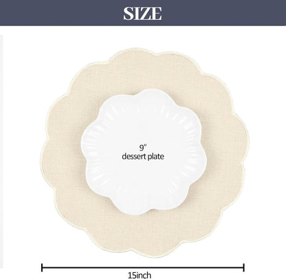 round Faux Linen Placemats Set of 6 Waterproof Table Mats Heat Resistant Non-Slip and Stain Proof for Kitchen Dining Elegant Decor (Beige,6)2