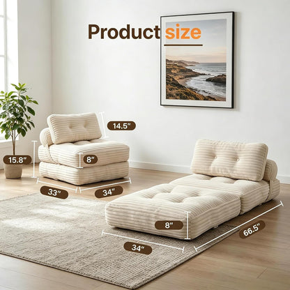 Ultra Lightweight Folding Sofa Bed, Convertible Fold Out Sleeper Chair with Pillow & Lumbar Back Support, Portable Comfy Floor Lounge Boneless Couch for Living Room, Bedroom, Beige2