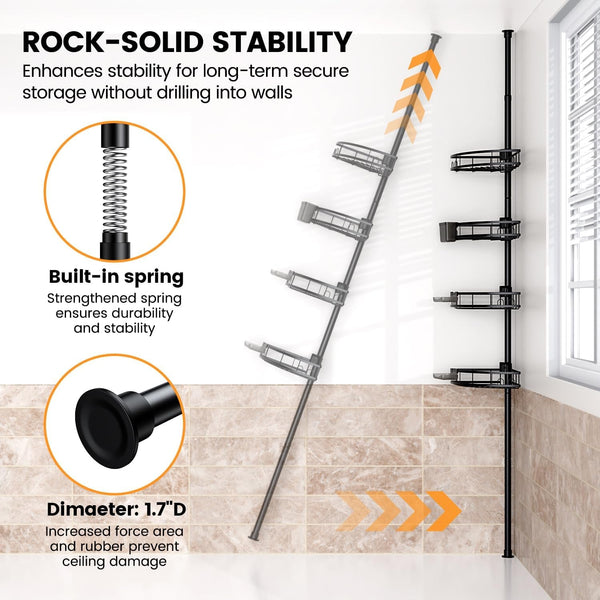 Adjustable Tension Pole Shower Caddy: Rustproof Corner Bathroom Organizer6
