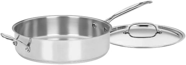 5.5 Quart Sauté Pan W/ Cover, Stainless Steel Pan with Lid, Large Kitchen Pan, Dishwasher Safe, Compatible with Induction, Electric, Gas Cooktops, Oven Safe Saucepan, Cool Grip Handles | Stainless Steel Sauté Pan with Tight-Fitting Lid, Induction/Gas/Electric Compatible, Oven & Dishwasher Safe, 733-30HP11