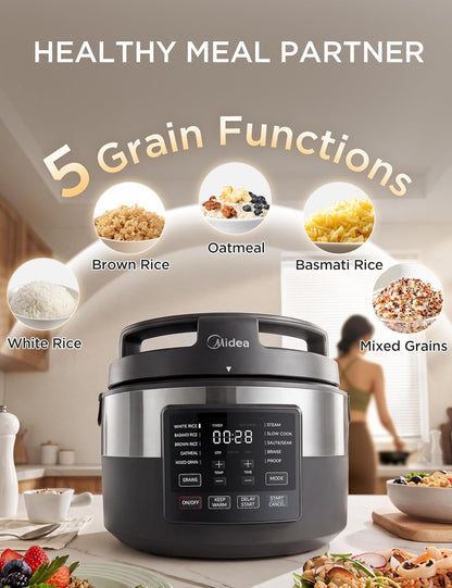 Midea Rice Cooker with 10 Functions, Nonstick Pot, 8-Cups Uncooked Rice2