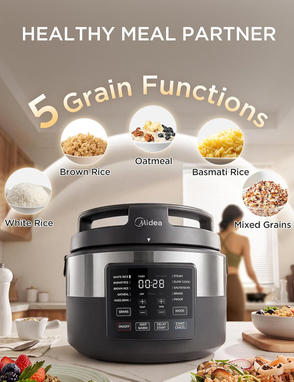 Midea Rice Cooker with 10 Functions, Nonstick Pot, 8-Cups Uncooked Rice2