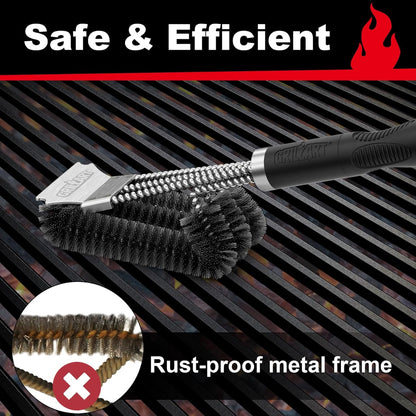 Grill Brush, 18'' Extra-Strong Handle, BBQ Cleaner with Scraper | Remove Tough Grime, Triple Safe Wire Bristle Scrubbers, for Gas, Charcoal & Smoker, Steel Grates, 360°Wizard Cleaning6