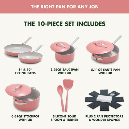 Nova 10-Piece Cookware Pots & Pans Set, Oprah’S Favorite Things 2024, Pfas-Free Ceramic Nonstick, Fry, Sauté, Stockpot, Utensils, Lids, Induction Suitable, Dishwasher & Oven Safe, Coral4