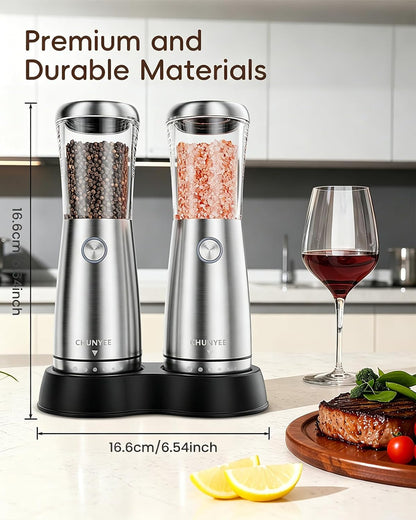 Electric Salt and Pepper Grinder Set - Automatic Stainless Steel Rechargeable Salt and Pepper Grinder Set with Storage Base, Large Capacity, LED Light & Adjustable Coarseness, Ideal Kitchen Gadget7