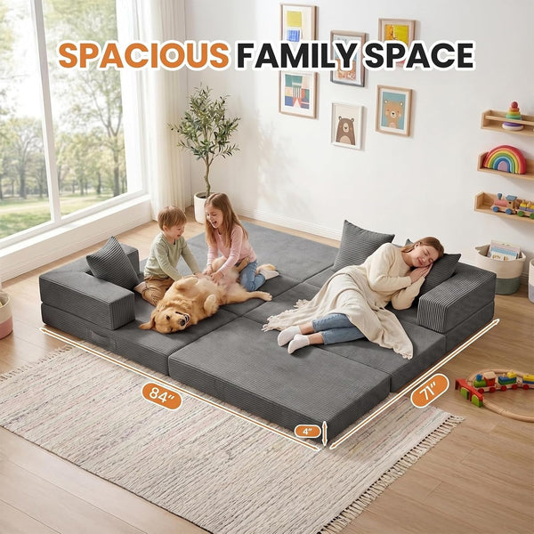 Boneless Couch Small,Convertible Sleeper Sofa Bed, Modular Sectional Sofa, Modern Tri-Folding Cloud Couch with L-Shape Chaise, Corduroy Futon Couches for Small Spaces Apartment,No Assembly3