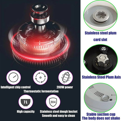 Stainless Steel Household Dough Maker,Ferment Function Dough Mixer,Electric Kitchen Stand Mixer with Microcomputer Timing,7L5