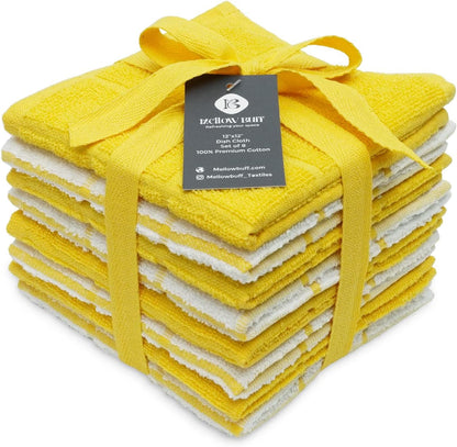 100% Cotton Terry Dish Cloth & Dish Towel, 8 Pack, Super Soft and Absorbent Kitchen Towels, Perfect for Kitchen Cleaning and Dish Washing (Yellow (Solid and Checks) 8 Pack)1