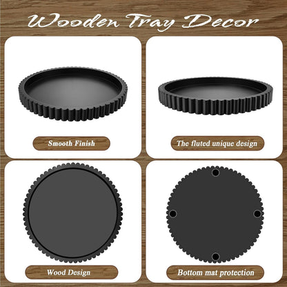 Handmade 12In Decorative Tray for Coffee Table Tray Decor, Black Wooden Decorative round Tray for Kitchen, Living Room, Home Decor7