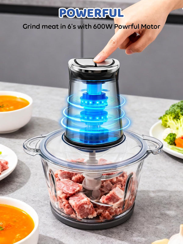 IRIITCH Food Processor with LED Timer, 800W Electric Chopper | 2 Bowls (12-Cups Glass Bowl+12 Cups Stainless Steel Bowl), 2 Set 6 Bi-Level S-Blades5