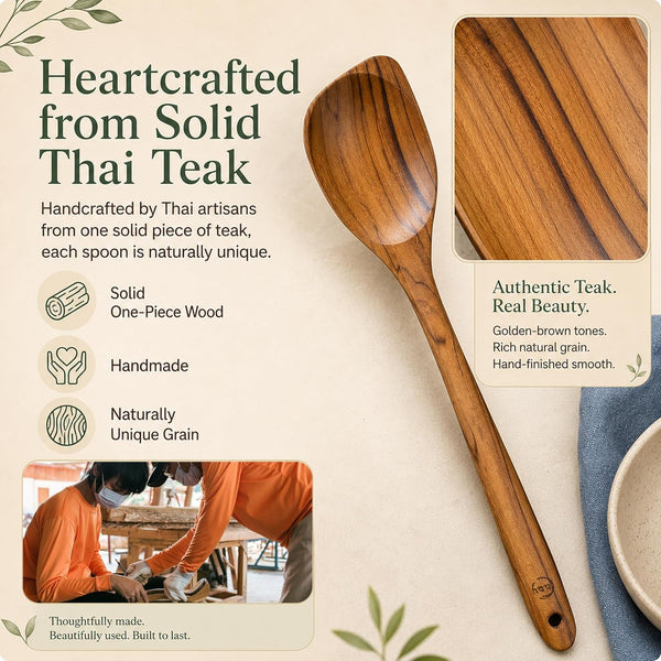 Teak Wooden Spoon for Cooking, Right Hand Corner Spoon, Nonstick Cookware | Spoon and Spatula in One: Scrape Fond, Stir, and Serve with a Solid Teak Corner Spoon and Ergonomic, Comfortable Handle4