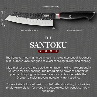 Santoku Chef Knife - Japan High Carbon Steel VG10 Core Ebony Grip 8"7
