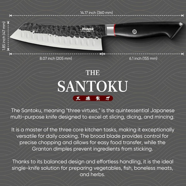 Santoku Chef Knife - Japan High Carbon Steel VG10 Core Ebony Grip 8"7
