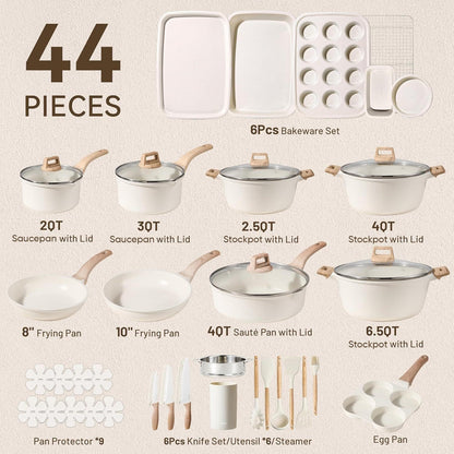 44Pcs Pots and Pans, Nonstick Cookware Sets with Bakeware | Induction Cooking Set with Kitchen Knife Set & Egg Pan, Durable, Easy Clean, Even Heating2