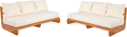 Poppy 2 Piece Patio Conversation Set with Cushion, Acacia Wood 6 Seater Outdoor Sofa Chat Set, Outdoor Sectional Sofa Set of 2 for Patio Furniture Set, Teak+Beige4