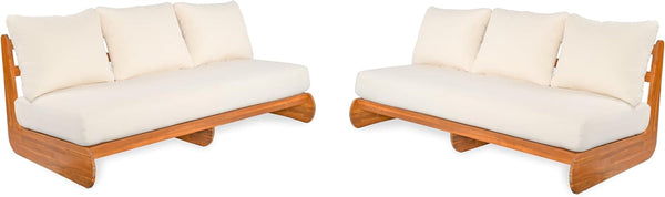 Poppy 2 Piece Patio Conversation Set with Cushion, Acacia Wood 6 Seater Outdoor Sofa Chat Set, Outdoor Sectional Sofa Set of 2 for Patio Furniture Set, Teak+Beige4