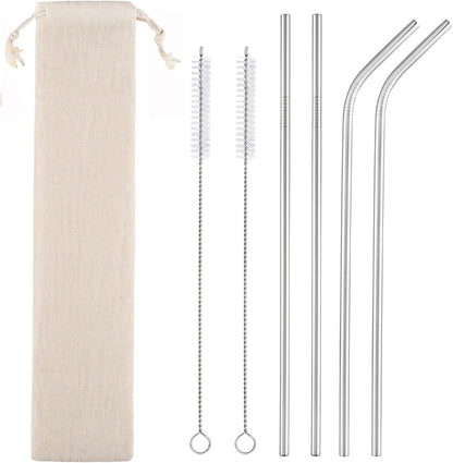 Set of 4 Reusable Metal Straws, 10.5'' Long Stainless Steel Straw with Cleaning Brushes and Case, Drinking for 30 Oz and 20 Oz Tumblers.1