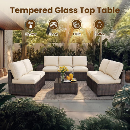 8 Piece Patio Furniture Sets, Modern Outdoor Sectional Sofa W/Wide Armrest4