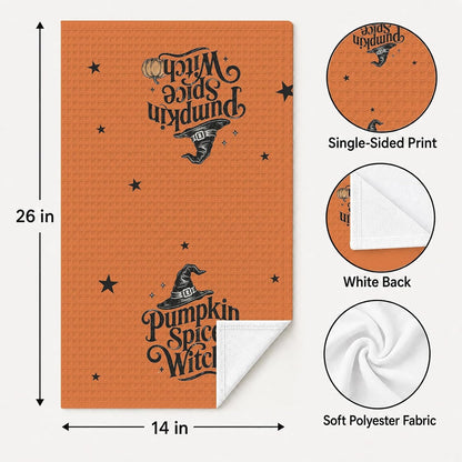 Halloween Kitchen Towel - Pumpkin Spice Witch - Orange Decorative Dish Towel for Fall Kitchen Decor, Spooky Farmhouse Hand Towel for Baking, Coffee Bar, Party, Home Decor & Gift ( 16" X 24" )- 012