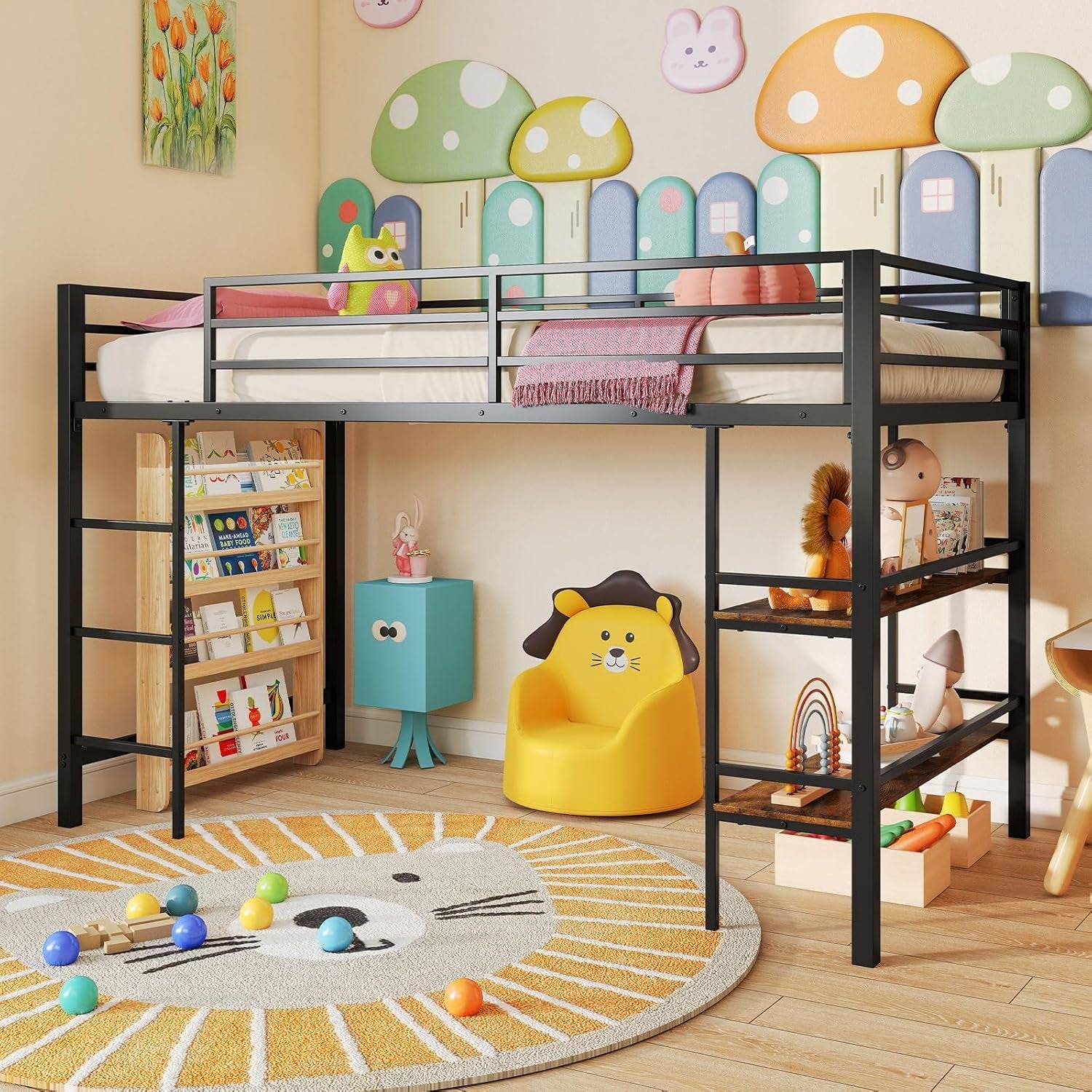 low-loft-bed-twin-size-heavy-duty-metal-frame-w-storage-shelves-ladder-full-length-guardrails-ample-under-bed-space-kids-loft-bed-with-stairs-for-boys-girls-junior-no-box-spring-needed