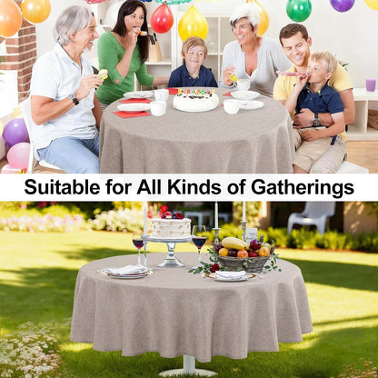 round Table Cloth Faux Linen Farmhouse Tablecloth Wrinkle and Stain Resistant Decorative Fabric Table Cover for Kitchen, Dining Room, Parties and Camping, Stone, 90 Inch Round6