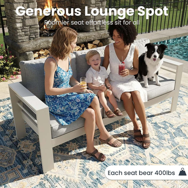 4 Pieces Modern Aluminum Patio Furniture Set with Fire Pit Table, Outdoor Conversation Sets Metal Sectional Sofa5