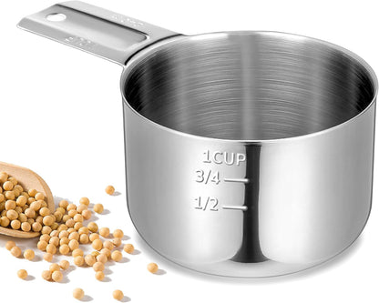 Measuring Cup, 1 Cup Stainless Steel Spoon, Great for Wet and Dry Ingredients, Use as Dog Food Scoop,Dishwasher Safe1