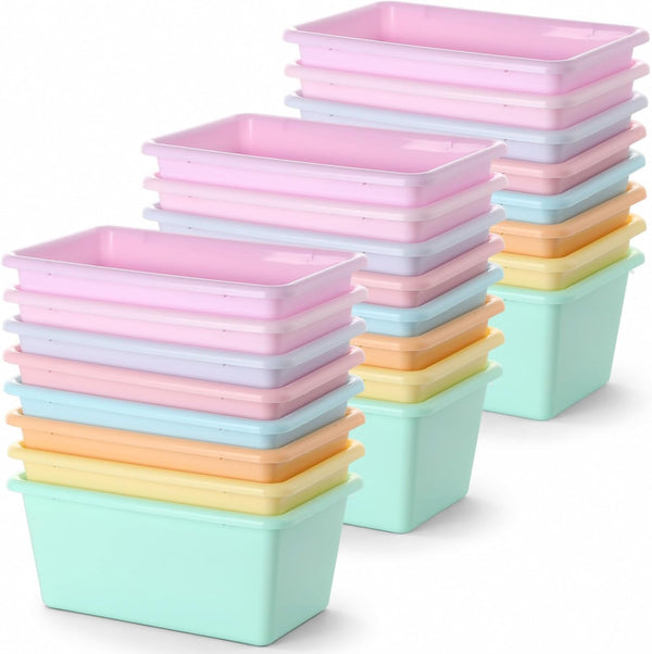 24 Pack Plastic Cubby Storage Bins Crew Toy Stackable Bin Classroom Plastic Cubby Bins Stackable Storage Containers Classroom Book Bin for Student Teacher School Office Home(Pastel)1