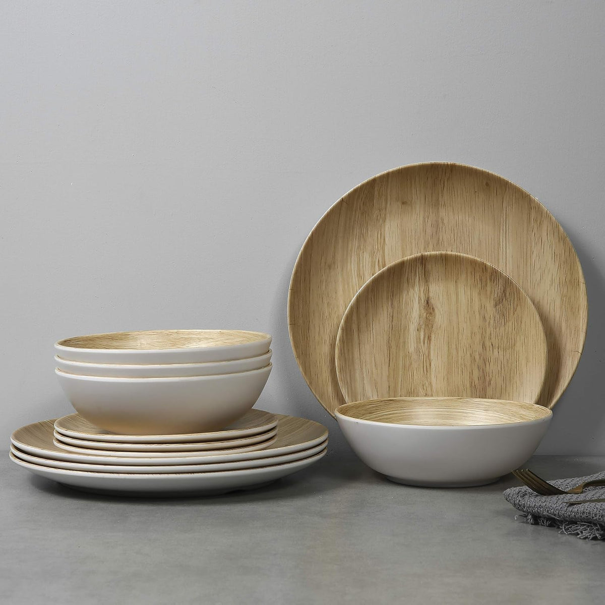 melamine-dinnerware-set-12pcs-dinnerware-set-indoor-and-outdoor-use-bamboo-pattern-dishes-dinnerware-set-for-4-dishwasher-safe-wood-grain