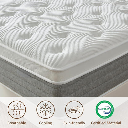 Queen Mattress, 14 Inch Queen Size Hybrid Mattress in a Box with Memory Foam and Individually Pocketed Spring, Motion Isolation, Pressure Relief, Medium Firmness, Certipur-Us Certified5