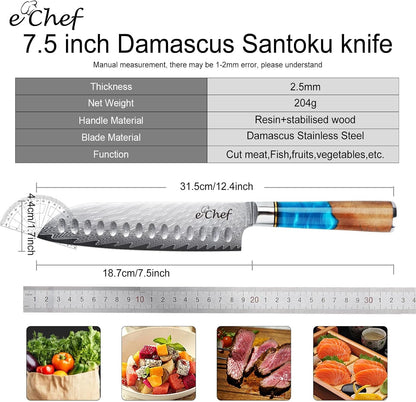 7-Inch Santoku Knife, Professional Damascus VG10 Steel Kitchen Chef Knife, Wood Grain Resin Handle, Comes with Gift Box (7.5-Inch Santoku Knife)6