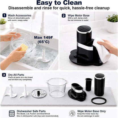12Cup Food Processor,600W Food Chopper,Meat Processor with Glass Bowl | Glass Food Processor for Chopping Meat, Slicing, Shredding, Kneading Dough, Dishwasher Safe, Black8
