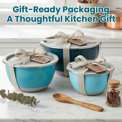 18/8 Stainless Steel Mixing Bowls Set with Lids,1.5,3 & 5 Qt,Blue6