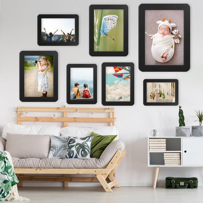ZPAN 5X7 Picture Frames Set of 4, Picture Frame with Real Glass, Rustic Wooden Picture Frame with Rounded Corners, Suitable for Hanging or Tabletop Display (Black)7