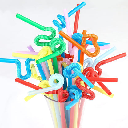 Bendy Disposable Plastic Drinking Straws 12.8" Long for 40Oz Tumbler 100Pcs | Bpa-Free Colorful Straws, Kid Elderly Safe, for Home Parties Weddings BBQ Cold Drinks, Sturdy Bulk Event Gear7