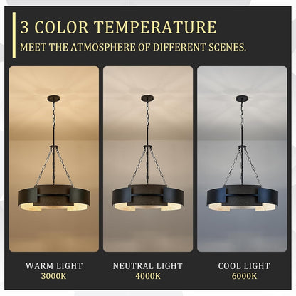 24" 6-Light Industrial Drum Chandelier with Walnut Grain Finish8