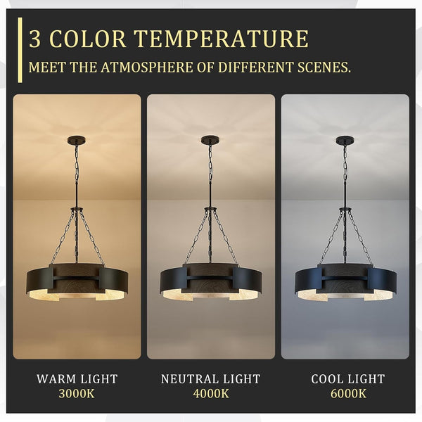 24" 6-Light Industrial Drum Chandelier with Walnut Grain Finish8