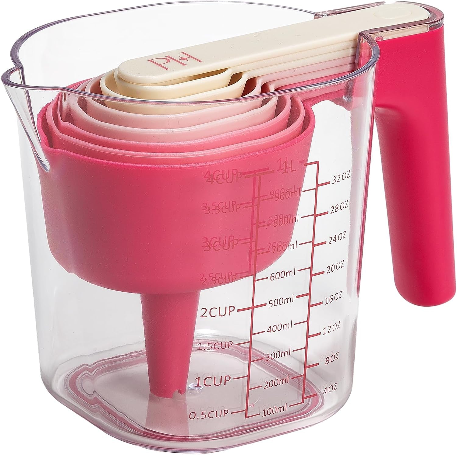 9-piece-measuring-set-durable-plastic-measuring-cups-and-spoons-with-funnel-and-leveler-dishwasher-safe-pink